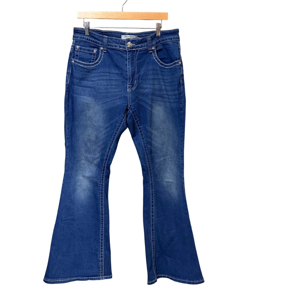 Evolve Denim New York Womens Size 15 Blue Embroidered Rhinestone Bootcut Jeans